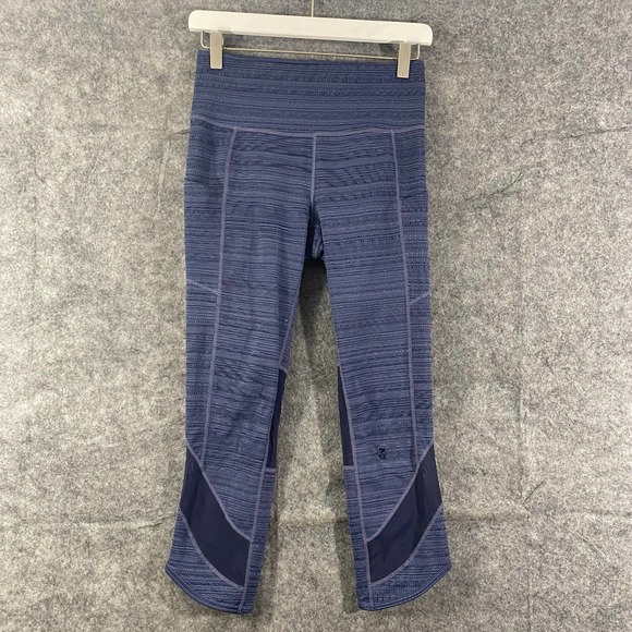 Athleta Leggings Small Blue High Rise Jacquard Mesh Chat To Town Capri Workout - Picture 2 of 13